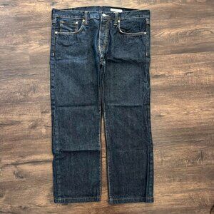 DARK Navy Blue Raw Denim Straight Leg Jeans - 36x34
